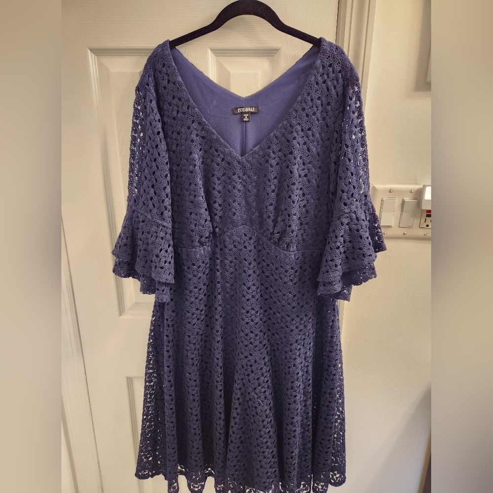 Roz & Ali Navy Blue Lace Knee Length Dress
